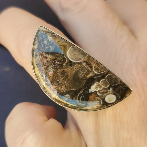 New Turritella Agate Fossil 925 Silver Ring. - Picture 7 of 12
